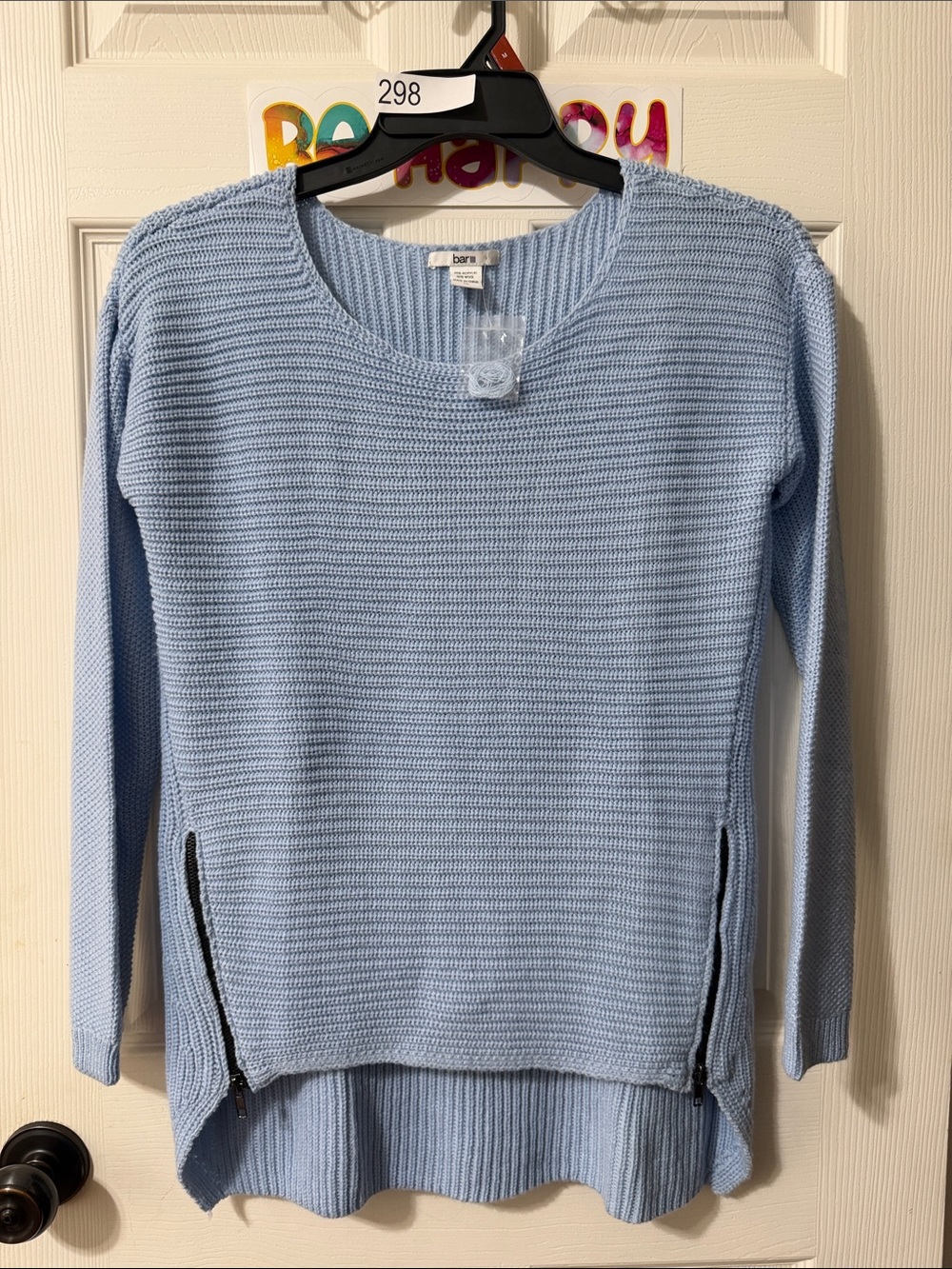 Bar III Light Blue Scoop Neck Knit Sweater with Side Zippers